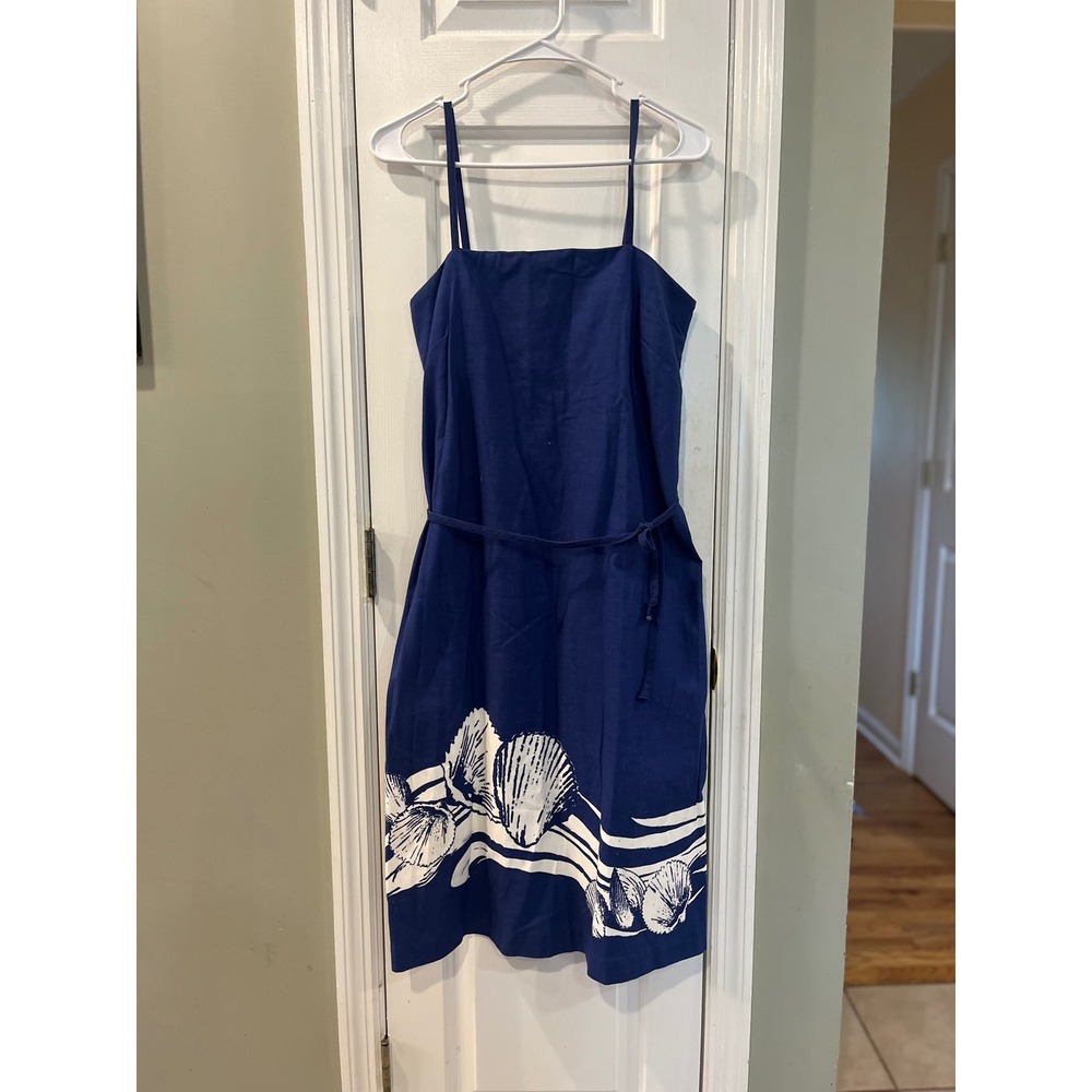 VTG 70's Malia Honolulu Blue Cotton Seashell Print Sundress Midi Hawaiian (read)